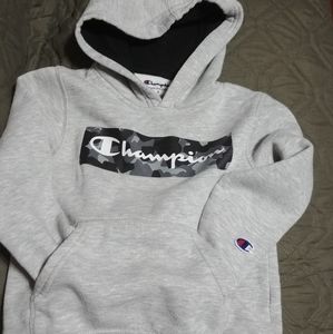 Champion Hoodie Jacket Coat, gray with camo logo, youth 6 small